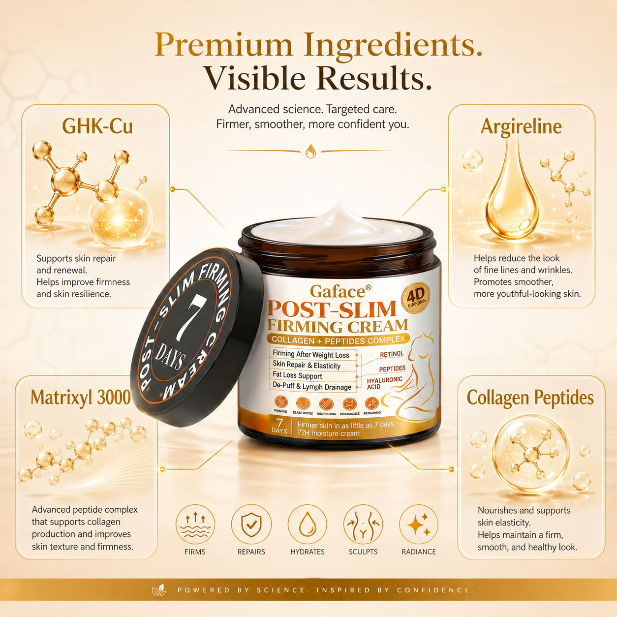 𝐆𝐚𝐟𝐚𝐜𝐞® 𝐏𝐨𝐬𝐭-𝐒𝐥𝐢𝐦 𝐅𝐢𝐫𝐦𝐢𝐧𝐠 𝐂𝐫𝐞𝐚𝐦 𝐰𝐢𝐭𝐡 𝐆𝐇𝐊-𝐂𝐮, 𝐀𝐫𝐠𝐢𝐫𝐞𝐥𝐢𝐧𝐞 & 𝐌𝐚𝐭𝐫𝐢𝐱𝐲𝐥 𝟑𝟎𝟎𝟎, 𝐜𝐨𝐥𝐥𝐚𝐠𝐞𝐧 𝐩𝐞𝐩𝐭𝐢𝐝𝐞𝐬 𝐚𝐧𝐝 𝐬𝐤𝐢𝐧-𝐟𝐢𝐫𝐦𝐢𝐧𝐠 𝐚𝐜𝐭𝐢𝐯𝐞𝐬 𝐭𝐨 𝐭𝐚𝐫𝐠𝐞𝐭 𝐥𝐨𝐨𝐬𝐞, 𝐬𝐚𝐠𝐠𝐢𝐧𝐠 𝐬𝐤𝐢𝐧 𝐚𝐟𝐭𝐞𝐫 𝐰𝐞𝐢𝐠𝐡𝐭 𝐥𝐨𝐬𝐬.
